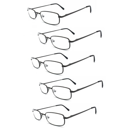 EYE ZOOM 5 Pairs Unisex Classic Rectangular Metal Frame Reading Glasses, Gunmetal, +2.75