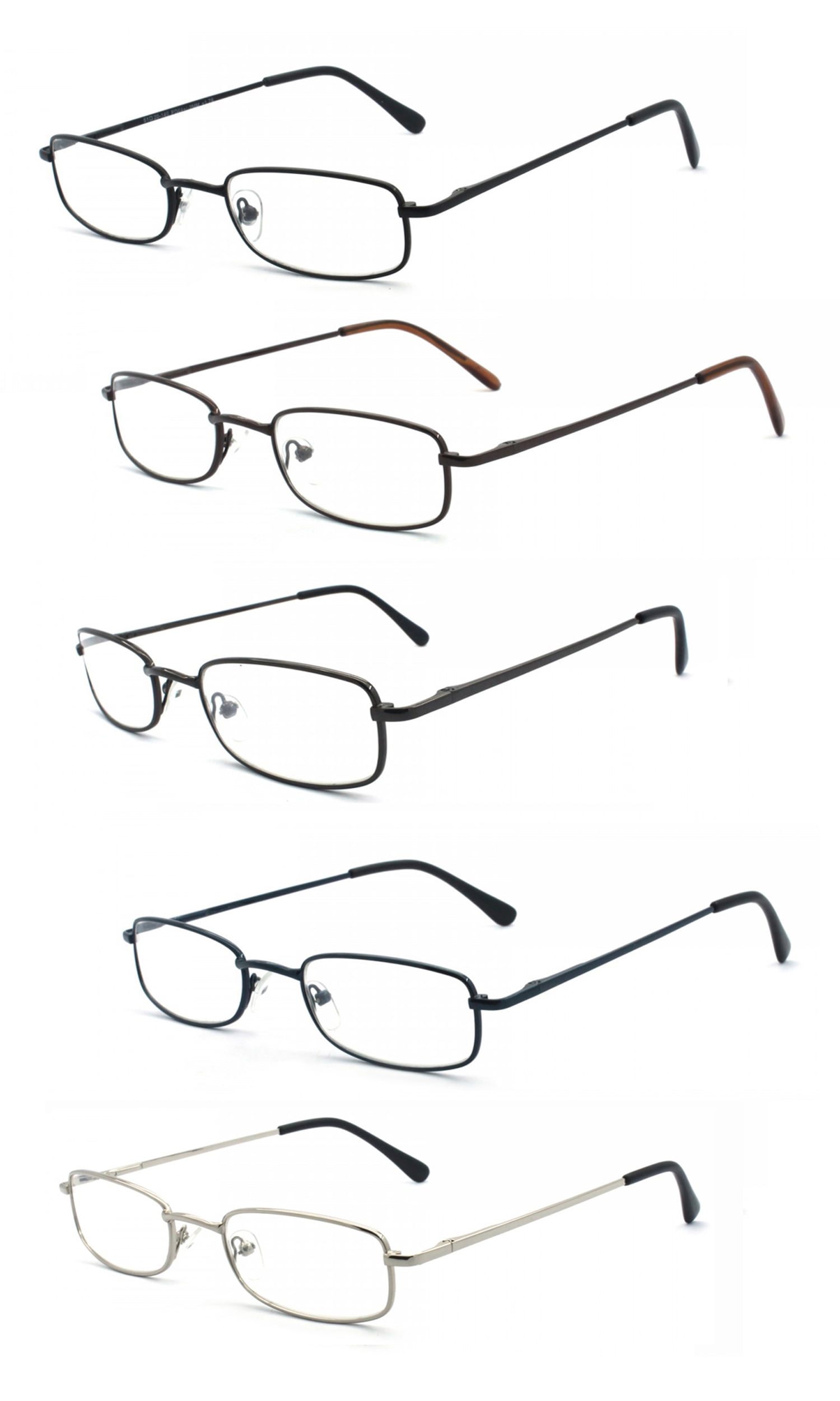 EYE ZOOM 5 Pairs Unisex Classic Rectangular Metal Frame Reading Glasses, Mul-color+2.00