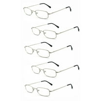 EYE ZOOM 5 Pairs Unisex Classic Rectangular Metal Frame Reading Glasses, Sliver,  1.50