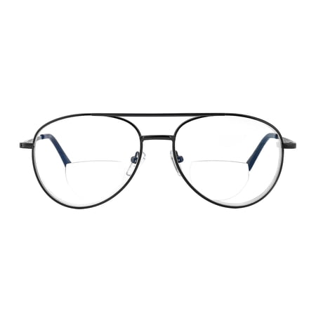 EYE ZOOM Aviator Style Blue Light Blocking Bifocal Reading Glasses (Gunmetal, +1.50)