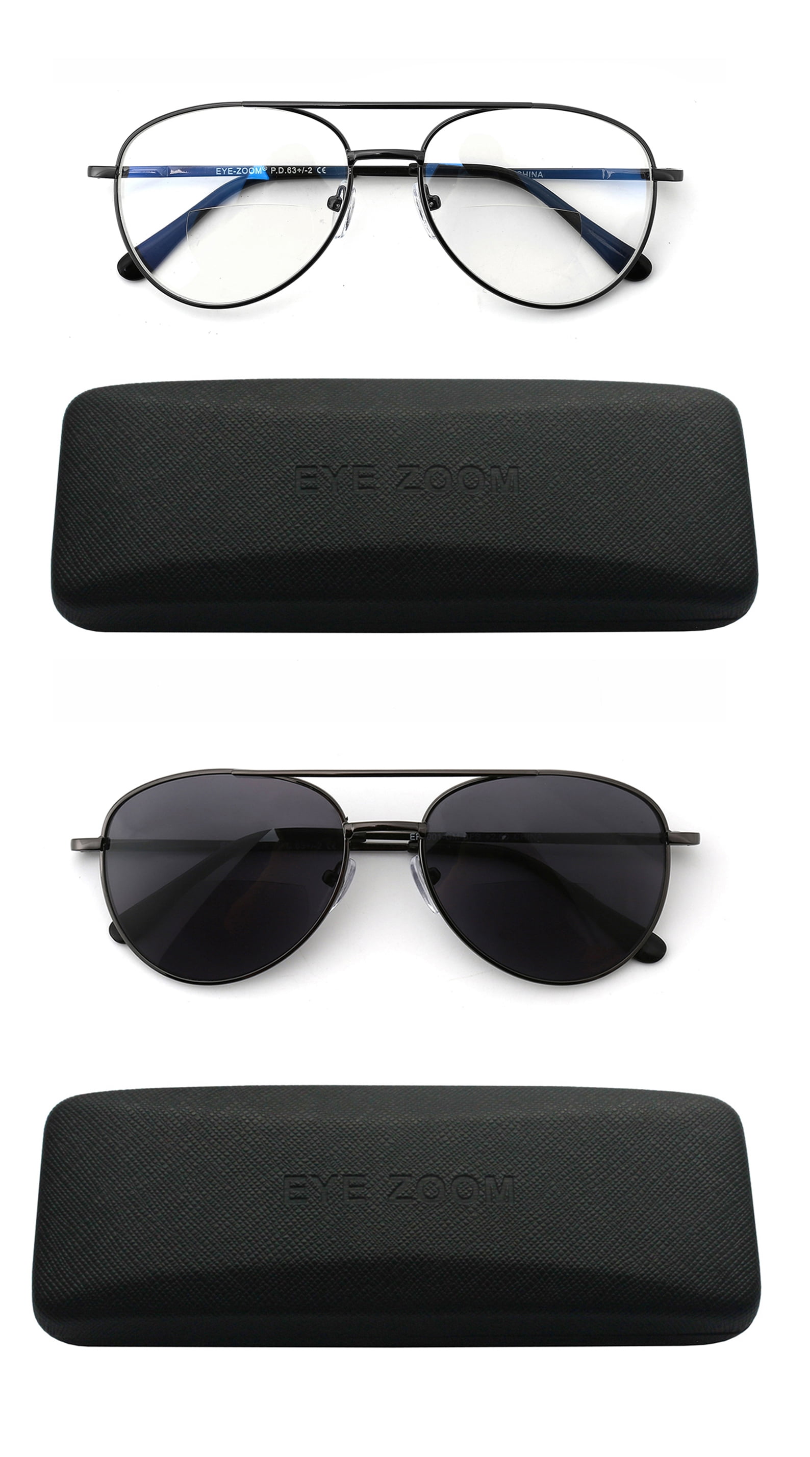 EYE ZOOM Aviator Style Blue Light Blocking Bifocal Reading Glasses and Anti UV400 Sunglasses Bifocal Readers (Gunmetal, +3.00)