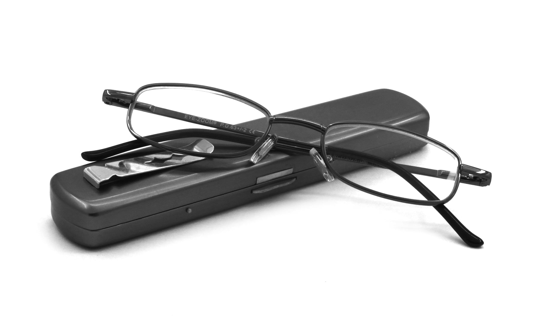 EYE ZOOM Compact Light Metal Portable Reading Glasses with Pocket Hard