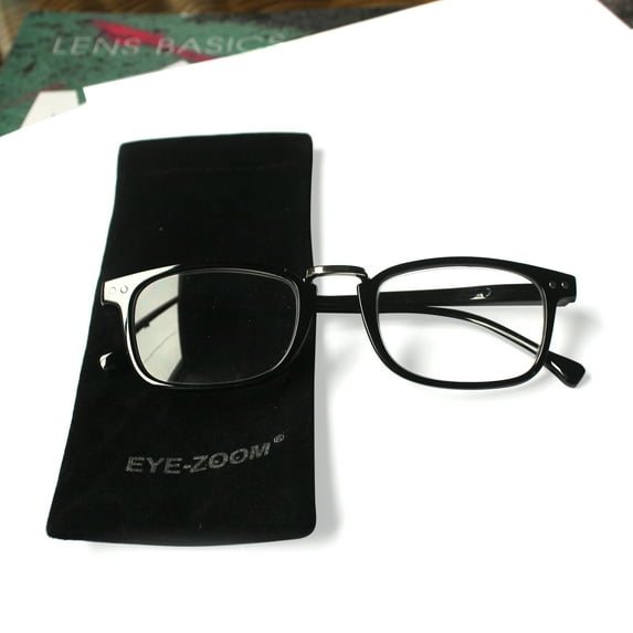 EYE ZOOM Plastic frame Retro Style Reading Glasses Spring Hinged with Soft Pouch for Men and Women, Black, +1.75 Strength