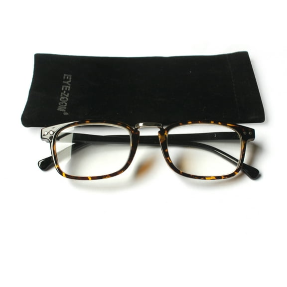 EYE ZOOM Plastic frame Retro Style Reading Glasses Spring Hinged with Soft Pouch for Men and Women, Brown Tortoise, +1.75 Strength