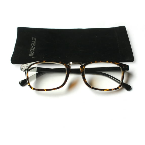 EYE ZOOM Plastic frame Retro Style Reading Glasses Spring Hinged with Soft Pouch for Men and Women, Brown Tortoise, +3.00 Strength