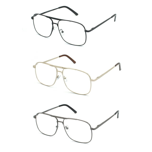 EYE ZOOM Reading Glasses 3 Pack Metal Frame Square Aviator Style Geek