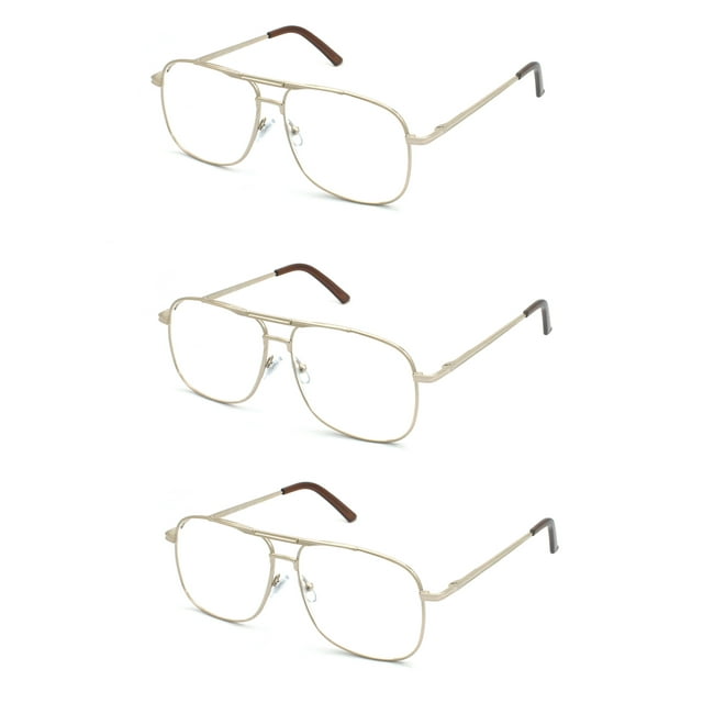 EYE ZOOM Reading Glasses 3 Pack Metal Frame Square Aviator Style Geek