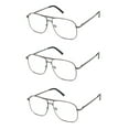 thumbnail image 1 of EYE ZOOM Reading Glasses 3 Pack Metal Frame Square Aviator Style Geek Readers for Men (Gunmetal, +2.50), 1 of 6