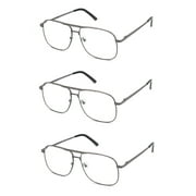 EYE ZOOM Reading Glasses 3 Pack Metal Frame Square Aviator Style Geek Readers for Men Gunmetal, +3.50