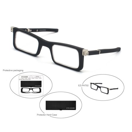 EYE ZOOM Ultra Thin Clip Reading Glasses Mini Size Portable Readers with Super light Aluminum Case for Men and Women,Black, +3.50