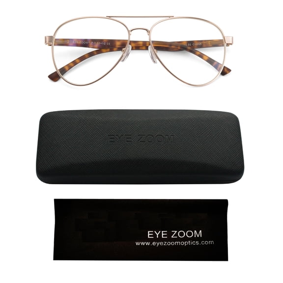 EYE ZOOM Unisex Aviator Style Blue Light Blocking Reading Glasses, Gold +2.50