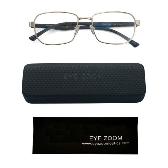 EYE ZOOM Unisex Design Style Blue Light Blocking Reading Glasses, Silver +1.50