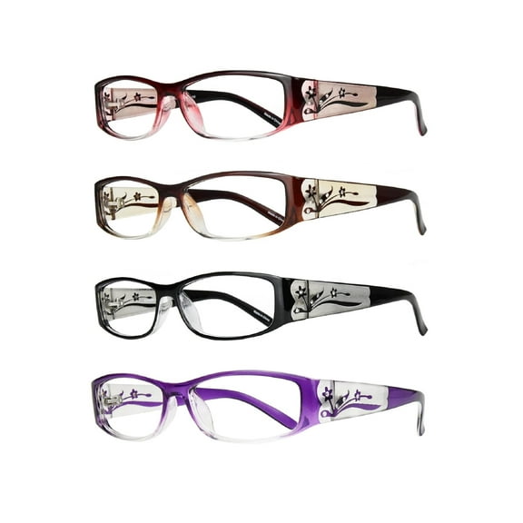 Eyebogo Kaylee Value 4-Pack Women Rectangular Reading Glasses, +3.50