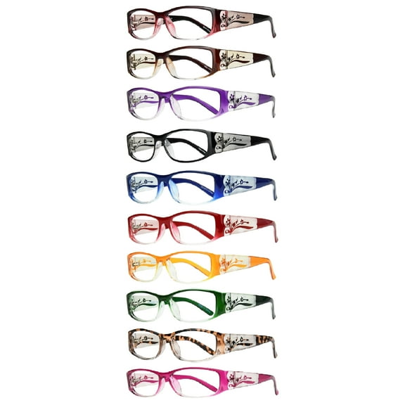 EYEBOGO Kaylee Stylish Reading Glasses for Women (10-Pack, +1.75)