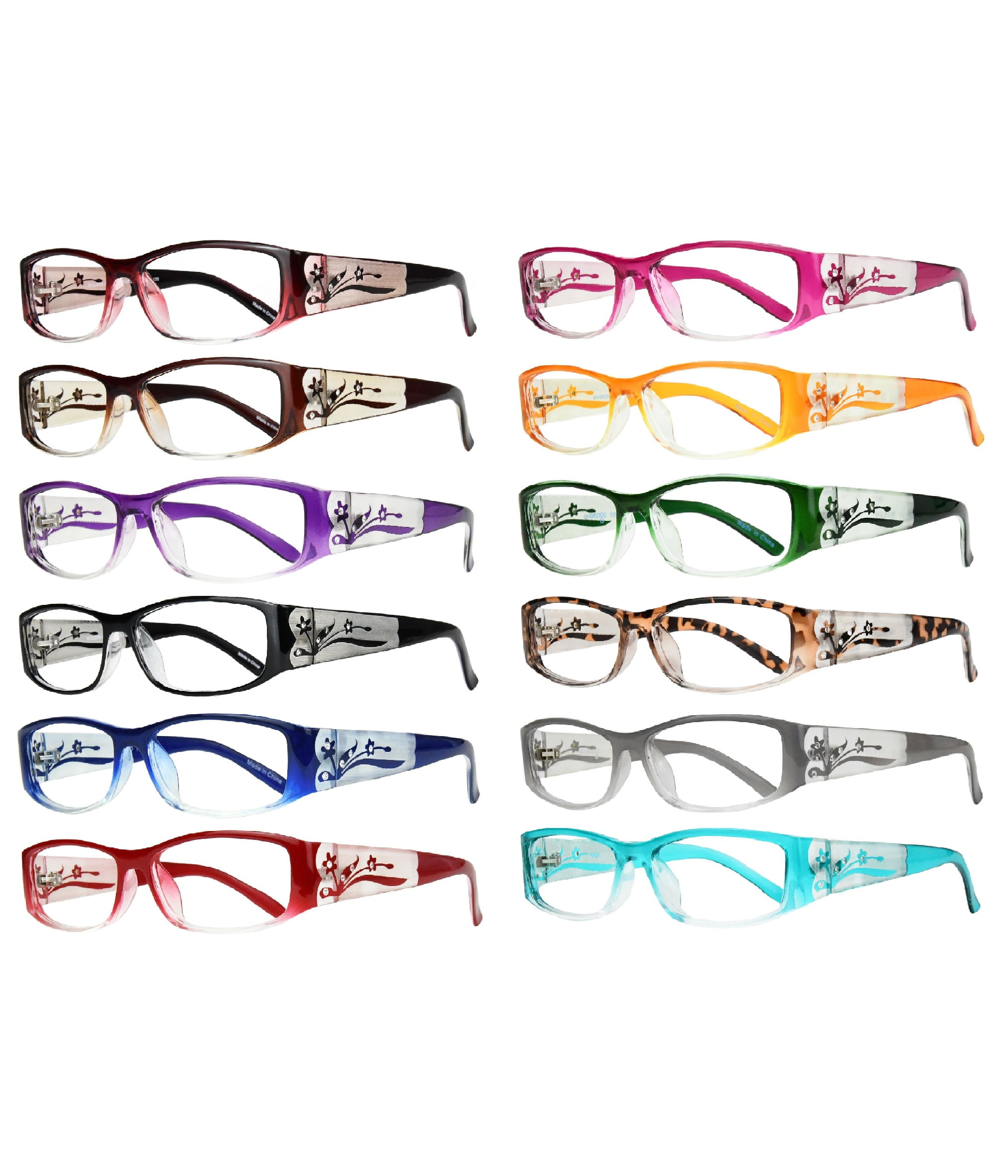 Eyebogo Kaylee Value 12-Pack Women Rectangular Reading Glasses, +2.50