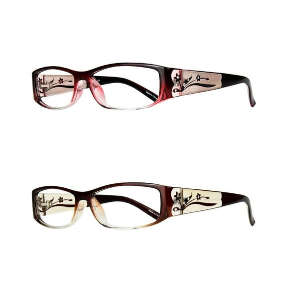 Eyebogo Kaylee Value 2-Pack Women Rectangular Reading Glasses, Burgundy/Brown, +4.00