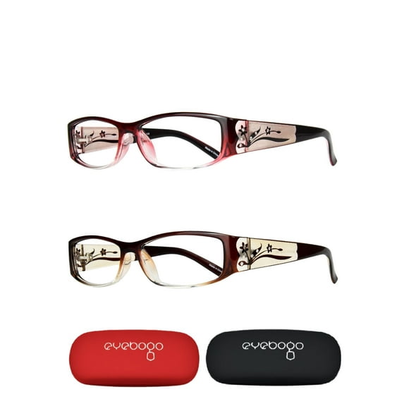 Eyebogo Kaylee Value 2-Pack Women Rectangular Reading Glasses with Case, Burgundy/Brown, +2.75