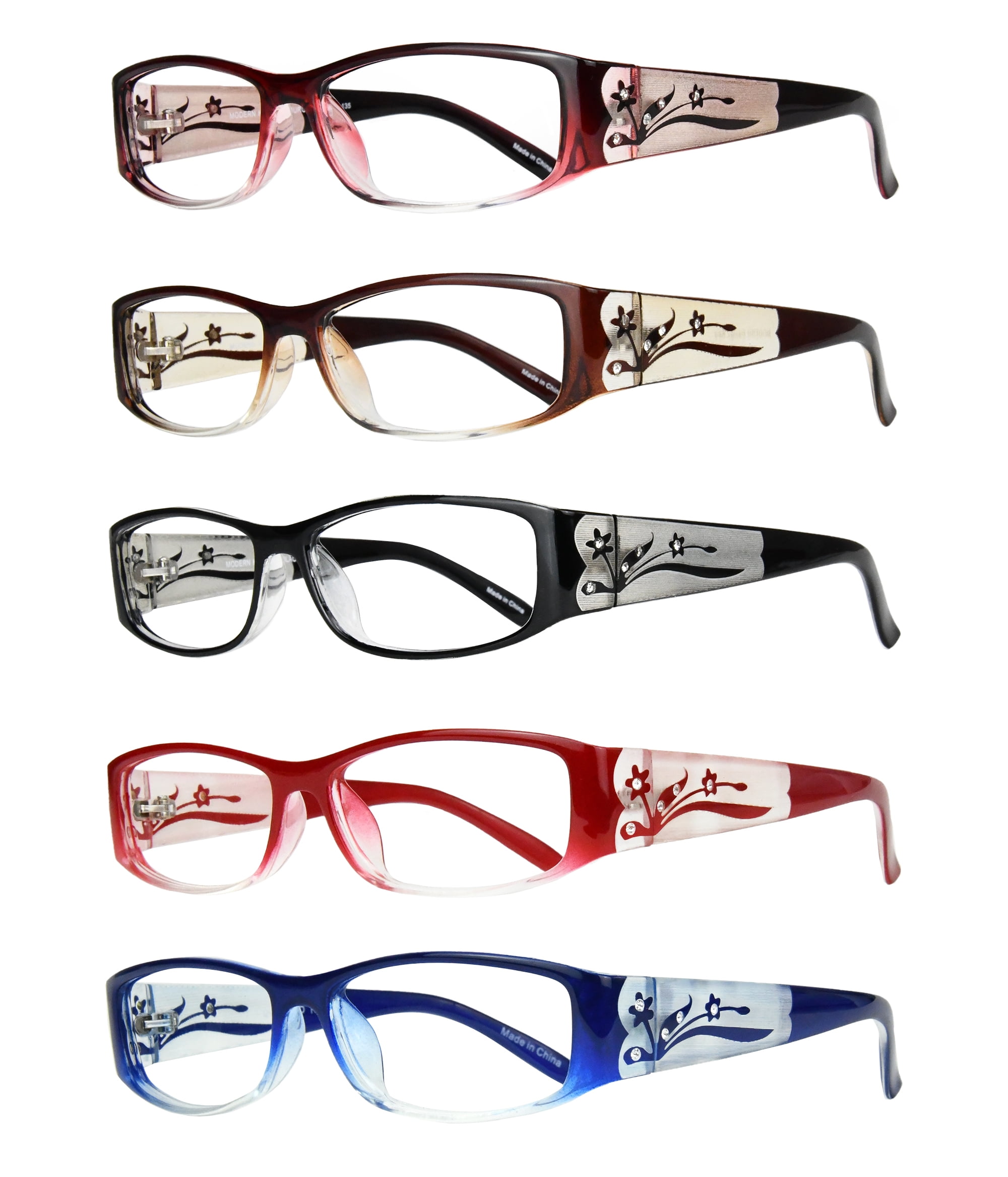 Eyebogo Kaylee Value 5-Pack Women Rectangular Reading Glasses, +2.50