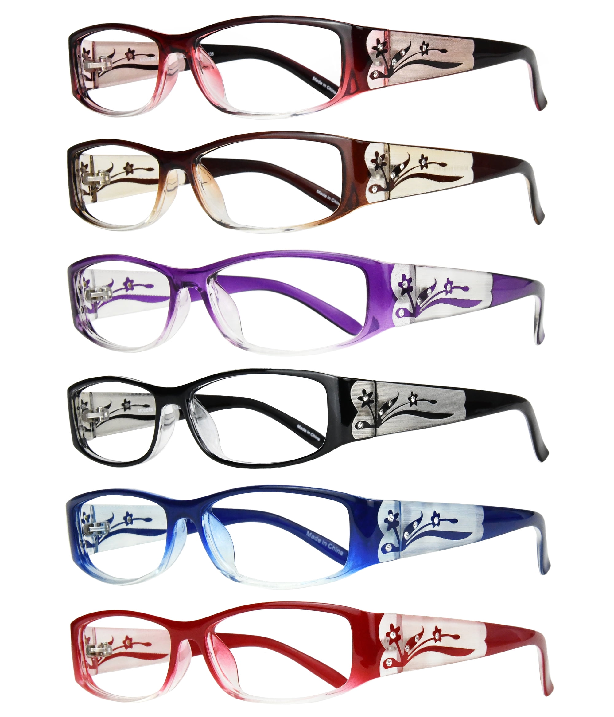 Eyebogo Kaylee Value 6-Pack Women Rectangular Reading Glasses, +2.50