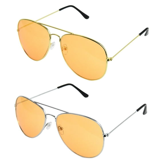 Eyebogo Night Driving 2-Pack Yellow Unisex Aviator Sunglasses, Gold/Silver
