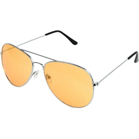 Eyebogo Night Driving Yellow Unisex Aviator Sunglasses, Silver