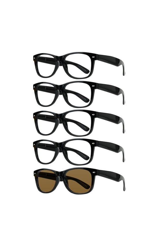 Taylor 5 Pack (4 Reading Glasses + Regular Sunglasses) for Men Spring Hinges, +0.50