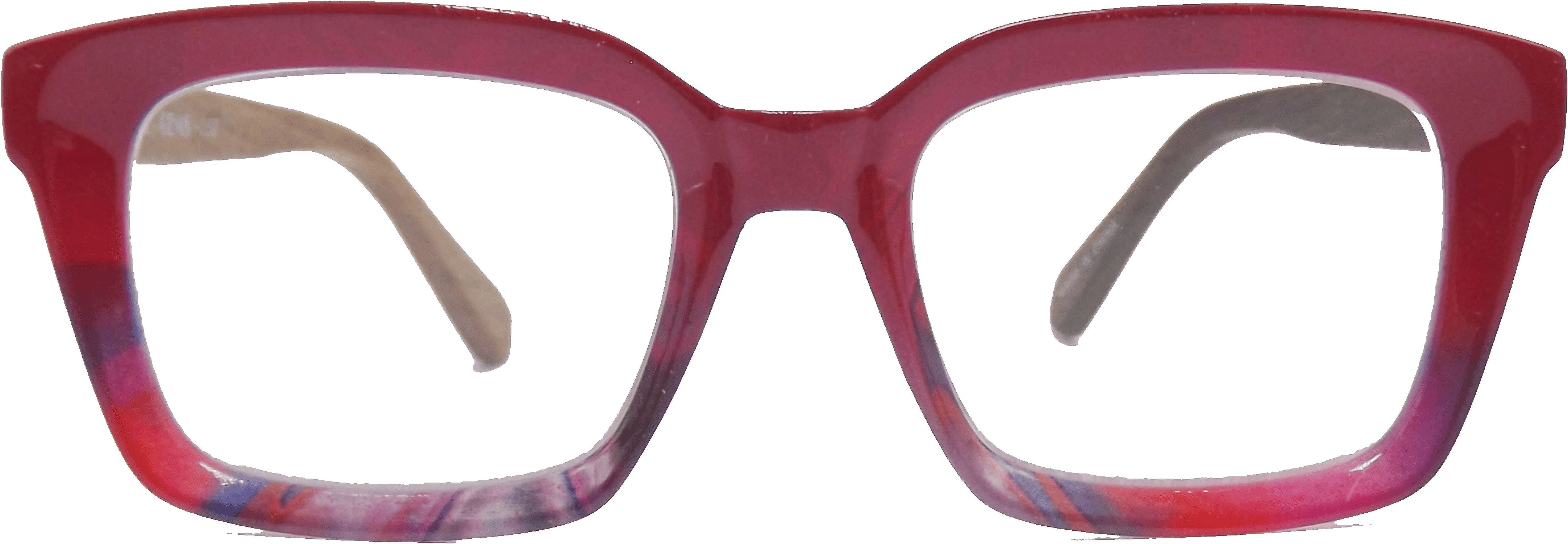 EYEGEMS Brand Eyeglasses +3.00 Women Eco Friendly Sustainable  Reading Glasses  Ladies Walnut Wood Red  & Multicolor 0552