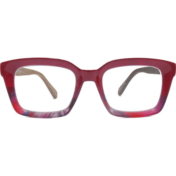 EYEGEMS Brand Eyeglasses +3.00 Women Eco Friendly Sustainable Reading Glasses Ladies Walnut Wood Red & Multicolor 0552