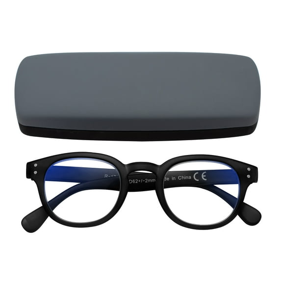 EYEGUARD Round Reading Glasses Blue Light Blocking, Unisex Computer Readers with Spring Hinge, Anti Glare Eyeglasses,Black