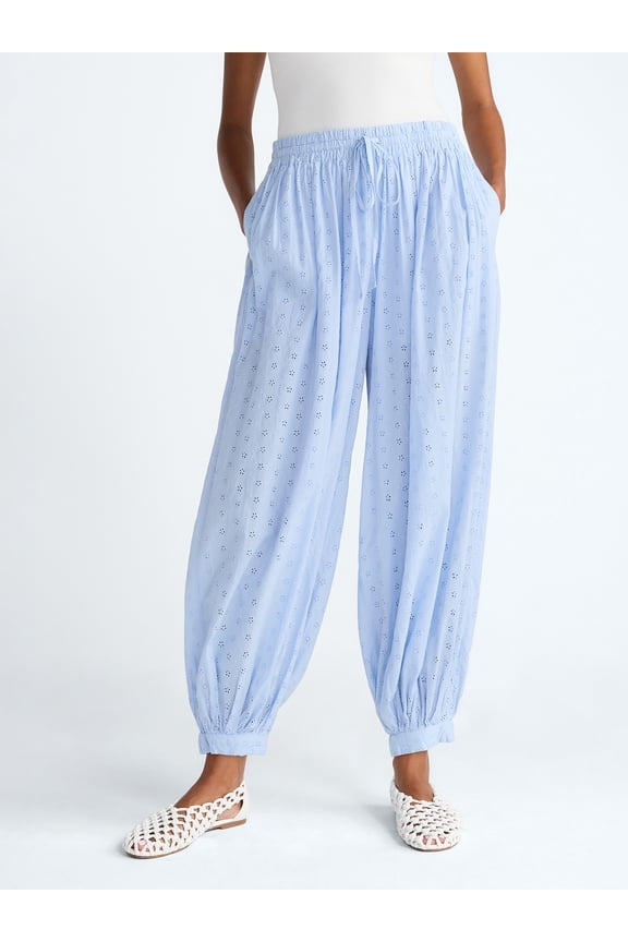 Women’s and Women's Plus Eyelet Harem Cotton Pants, Sizes XS-4X