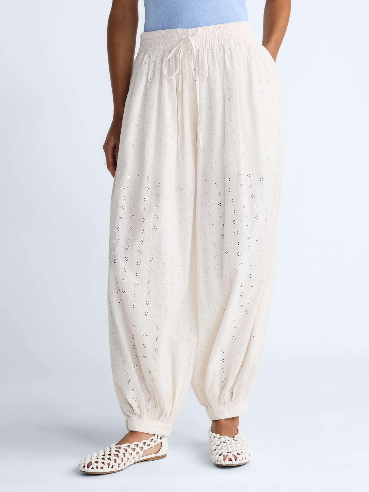 Scoop Women’s and Women's Plus Eyelet Harem Cotton Pants, Sizes XS-4X