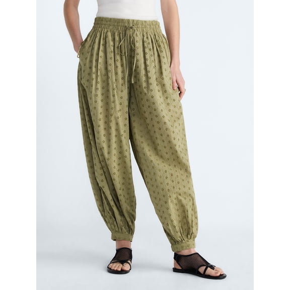 Scoop Women’s and Women's Plus Eyelet Harem Cotton Pants, Sizes XS-4X