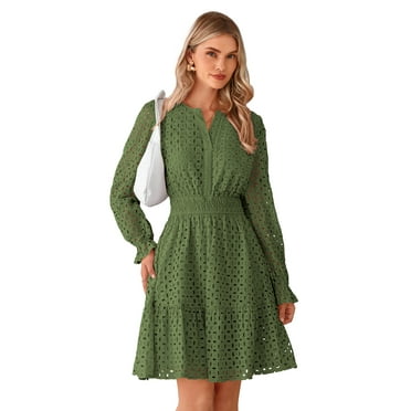 PRETTYGARDEN Women's Long Sleeve Eyelet Mini Dress, Sizes S-XXL