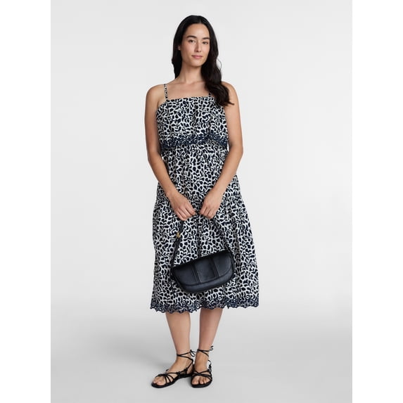 Time and Tru Women's and Women's Plus Sleeveless Cotton Midi Dress with Eyelet Trim, Sizes XS-4X