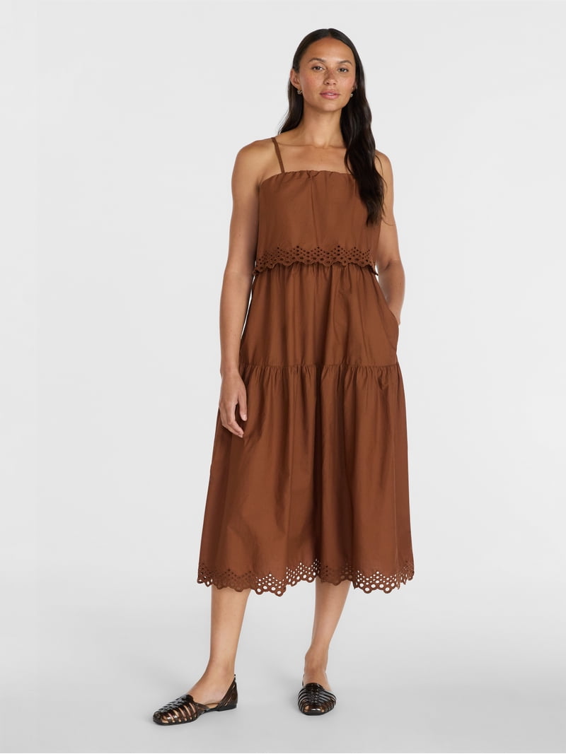 sleeveless cotton midi dress for women Karen Kane Sleeveless Edge Stitch Contrast Midi Dress