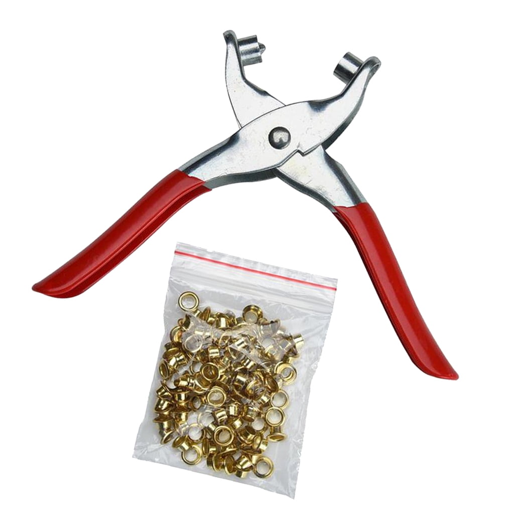 EYELET PLIERS TOOL WITH 100 EYELETS ANY MATERIAL/ CRAFTS RED