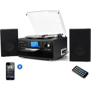 EYESEN Record Player Bluetooth Turntable with Stereo Speaker, CD Player, Cassette, Radio, Aux in and SD Encoding, Remote Control, Audio Music Player Built in Amplifier