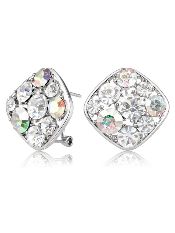 Stud Earrings for Women, Statement Square White Gold Plated Earrings with S925 Sterling Silver Post, Hypoallergenic Earrings for Sensitive Ears Gifts