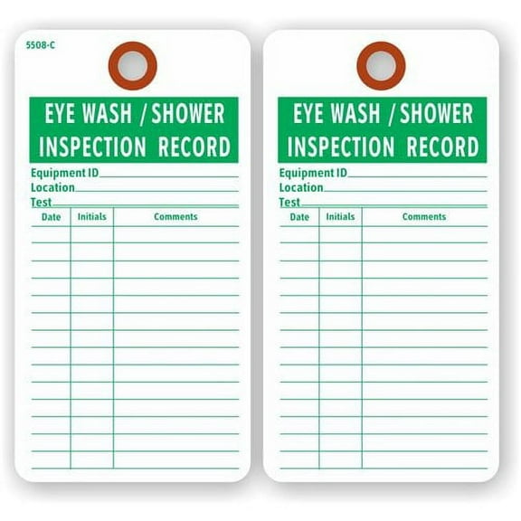 QCP New Eyewash Shower Inspection Record Tags 5.75 x 3 inches 25 Tags Pack