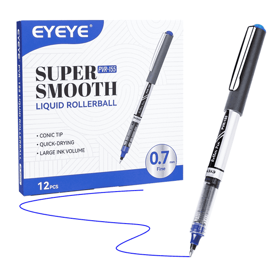 EYEYE 0.7mm Blue Pens Roller Ball, 12 Pack Medium Point Rollerball Pen Quick Dry, Liquid Ink Pens Fine Point Smooth Writing Pens for Journaling, Note Taking, Office Supplies