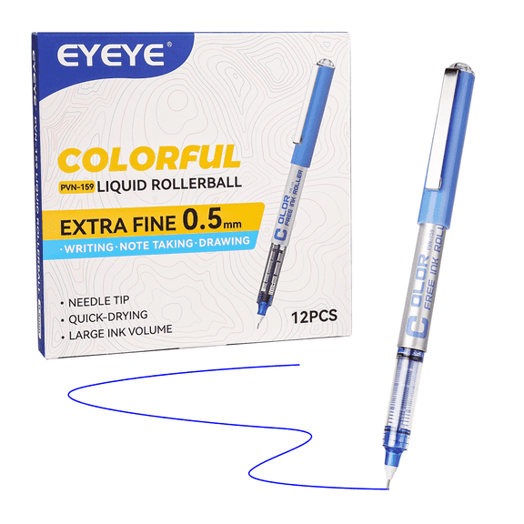 EYEYE Black Rollerball Pens 0.5mm Needle Tip, 12 Pack Extra Fine Point Roller Ball Pen Quick Dry, Liquid Ink Pens Fine Point Smooth Writing Pen for Journaling, Note Taking, Office, Supplies