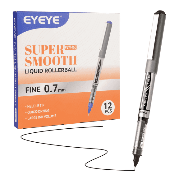 EYEYE Black Rollerball Pens 0.7mm Needle Tip 12 Pack, Medium Point Pen Quick Dry, Liquid Ink Pens Fine Point Smooth Writing Pen for Journaling, Note Taking, Office, Supplies