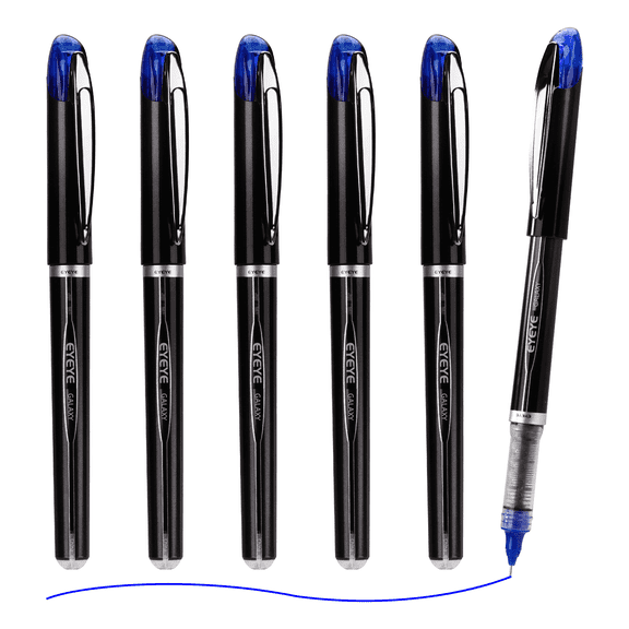 EYEYE Blue Rollerball Pens 0.5mm, 6 Pack Extra Fine Point Liquid Ink Needle Tip Pen Quick Dry , Pen Fine Point Smooth Writing Pens for Journaling, Note Taking, Office Supplies