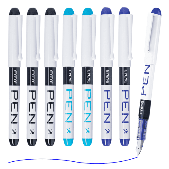 EYEYE Disposable Fountain Pens, 8 Pack 3 Colors Fine Point Pens Stainless Steel Nib, Fountain Pens Smooth Writing for Calligraphy, Journaling, Drafting, Sketching, Doodling & Office Supplies