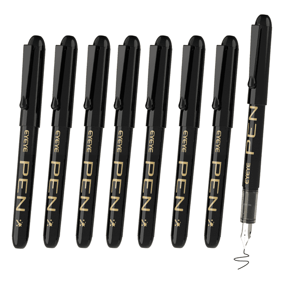 EYEYE Disposable Fountain Pens, 8 Pack Black Fine Point Pens Calligraphy Pens for Writing, Stainless Steel Nib, Smooth Writing for Journaling, Drafting, Sketching, Doodling & Office Supplies