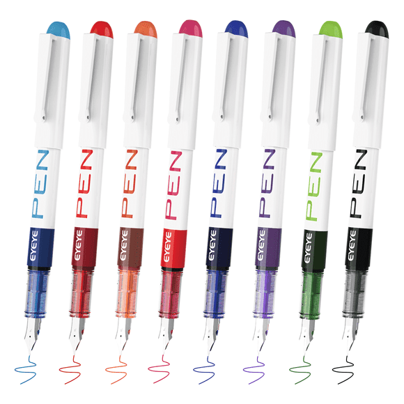 EYEYE Fountain Pens Fine Point Smooth Writing Assorted Colors Disposable 8 Count