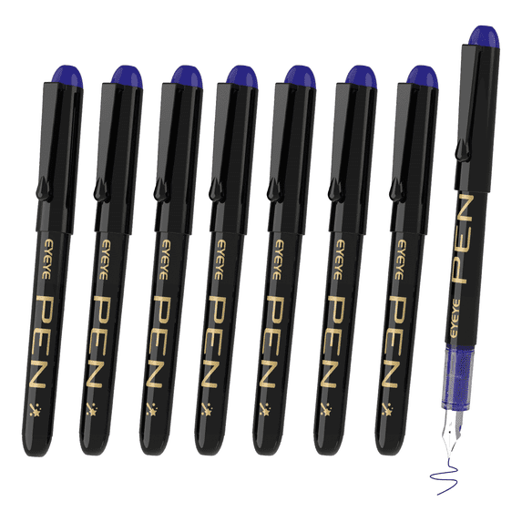 EYEYE Fountain Pens for Writing, 8 Pack Blue Fine Point Pens Disposable Fountain Pens Stainless Steel Nib, Smooth Writing for Calligraphy, Journaling, Drafting, Sketching, Doodling & Office Supplies