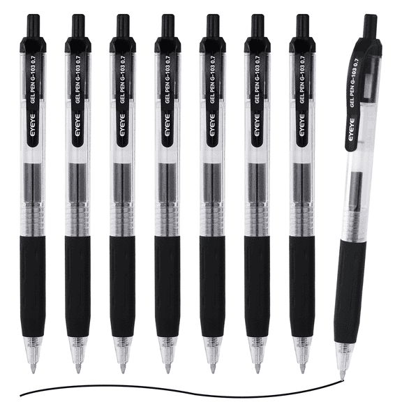 EYEYE G-103 10 Pack Retractable Gel Pens 0.5mm, Black Ink Pen Extra Fine Point Quick Dry, 0.5 mm Ballint Quick Drpoint Pen Fine Point Smooth Writing Pens for Office