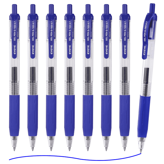 EYEYE G-103 Retractable Gel Pens 0.7mm, 10 Pack 0.7 mm Blue Ink Medium Point Ballpoint Pen Quick Drying, Pen F=Point Smooth Writing Pens for for Office Supplies