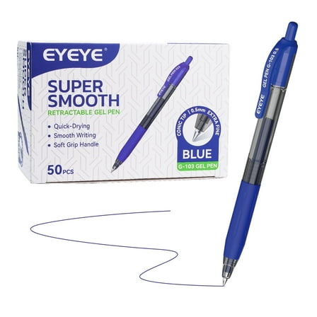 EYEYE G-103 Retractable Gel Pens 0.7mm, 50 Pack 0.7 mm Blue Ink Medium Point Ballpoint Pen Quick Drying, Pen Fine Point Smooth Writing Pens for for Office